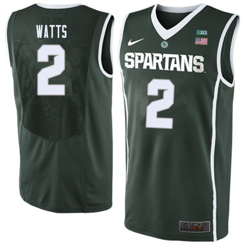 Men #2 Mark Watts Michigan State Spartans College Basketball Jerseys Sale-Dark Green